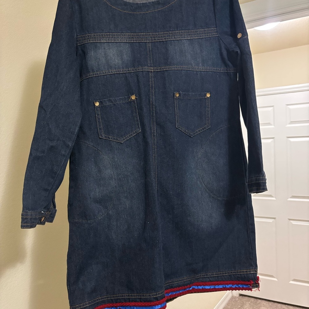 LXXY Denim Mini Dress - Dark Wash with Frayed Fringe Trim